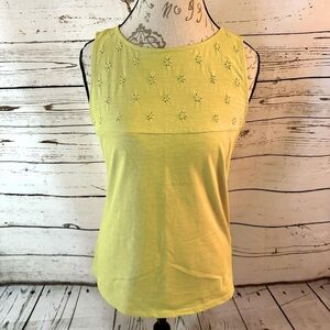 Coldwater Creek Chartreuse Tank Top with embroidery and bead detail Size S(8)